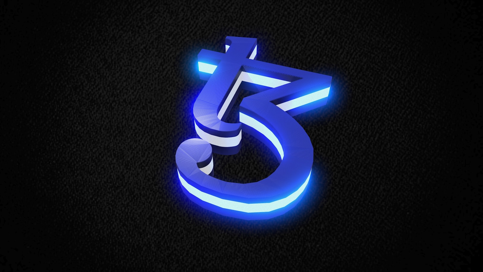 a blue and white logo on a black background