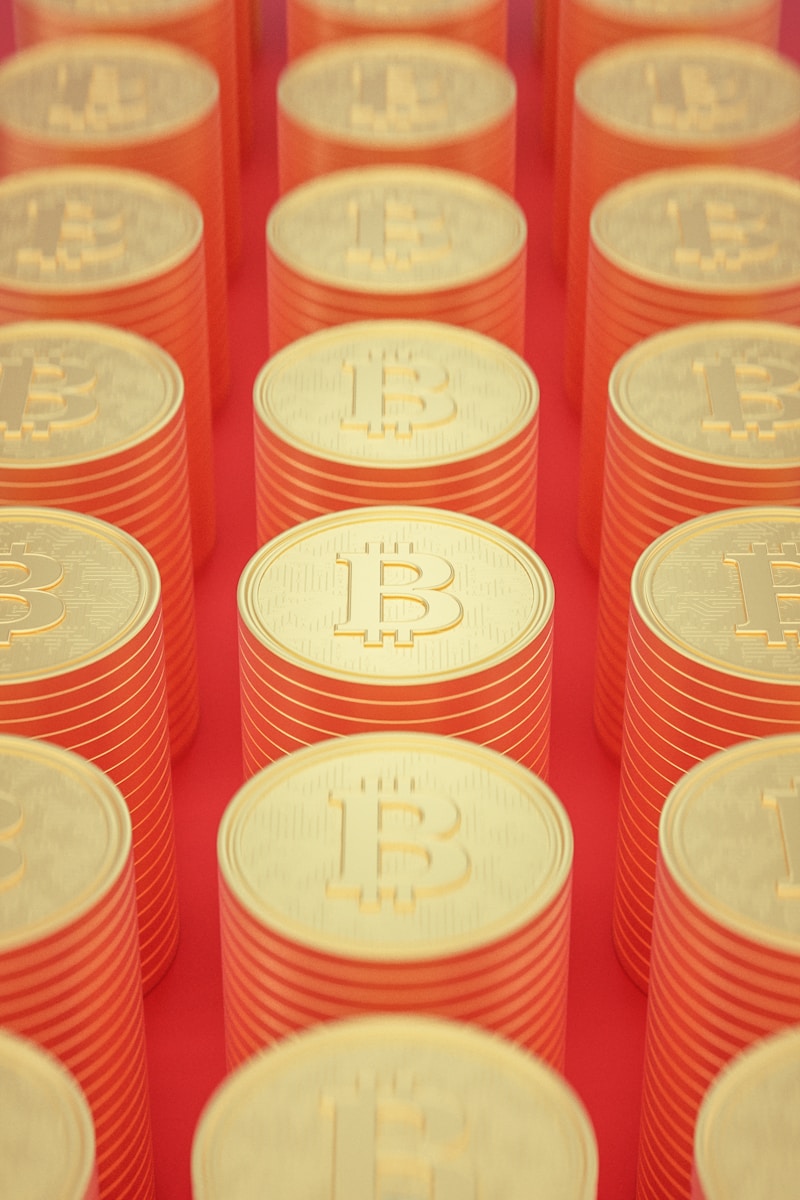 a bunch of bitcoins stacked on top of each other